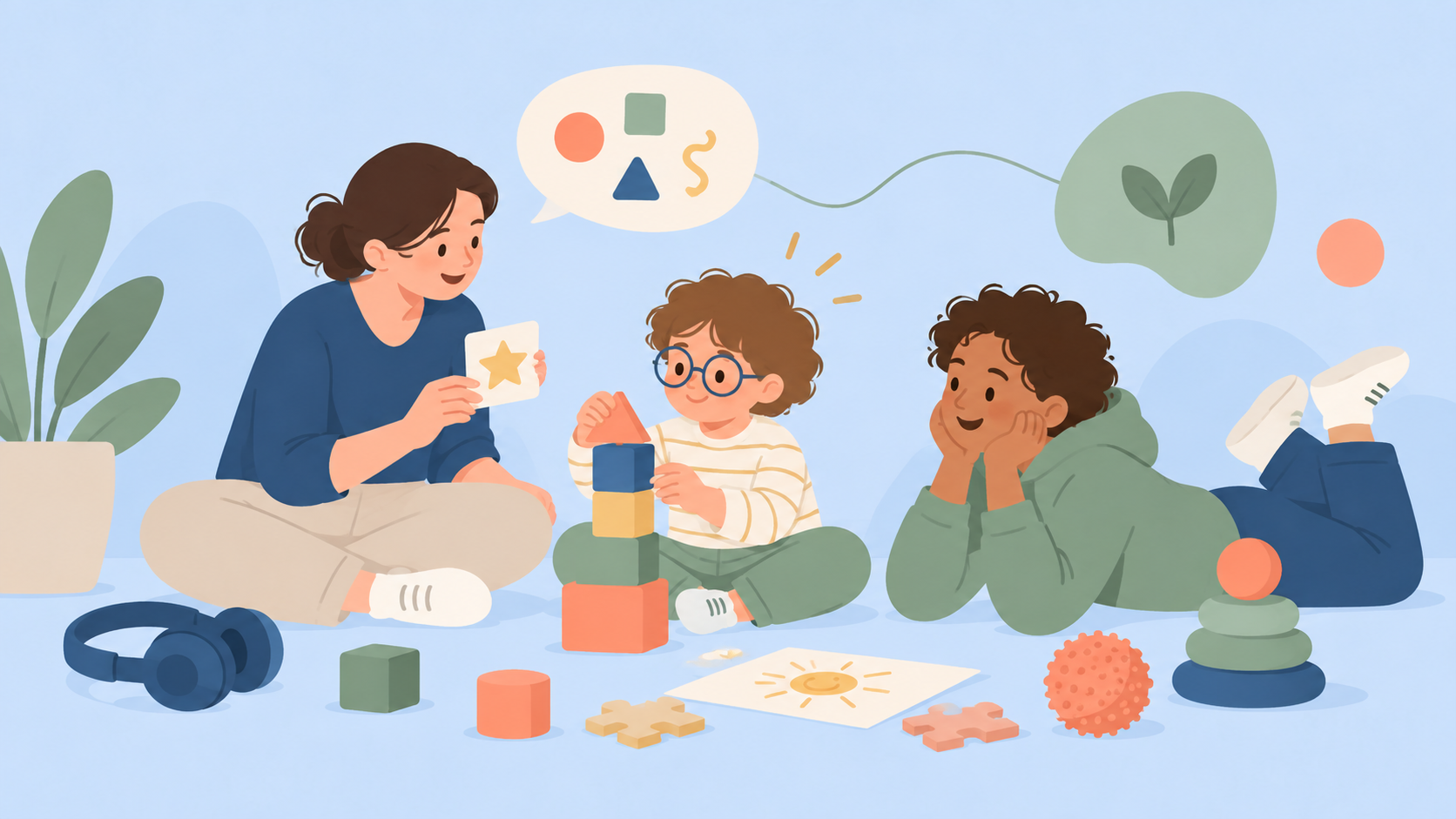 Forme diverse che si incontrano, simbolo di neurodiversità